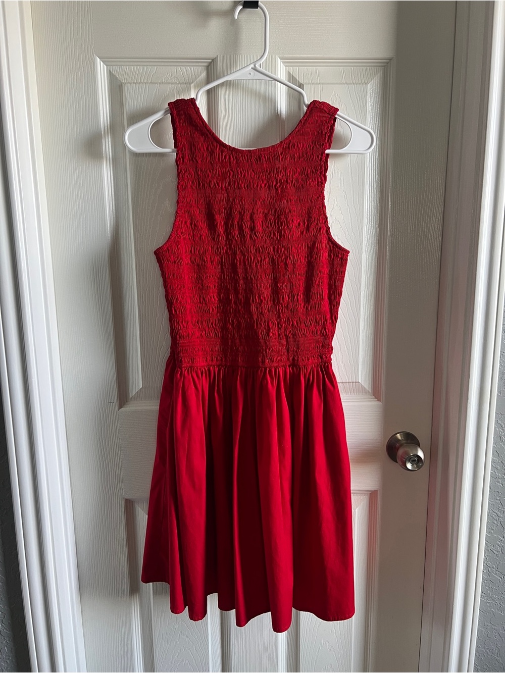Madewell Red Scoop-back Smocked Cotton Dress